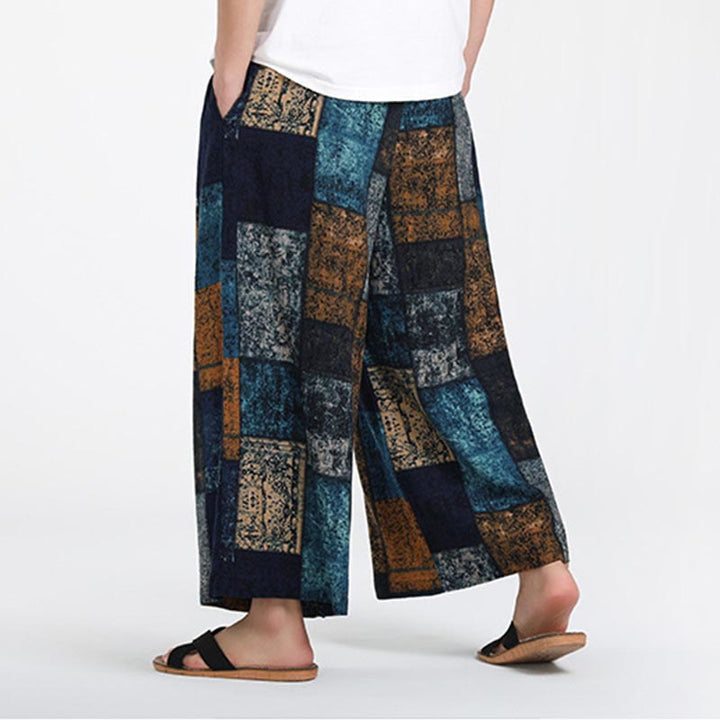 Buddha Stones Sommerliche Patchwork-Herrenhose mit weitem Bein und Taschen, Länge 7-8. - image 12