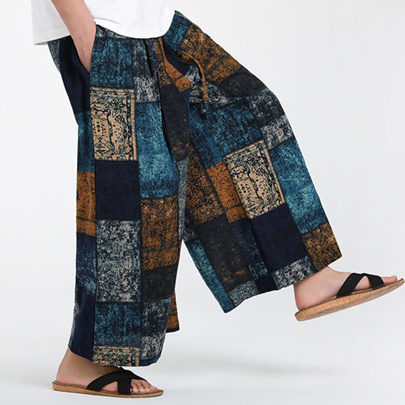 Buddha Stones Sommerliche Patchwork-Herrenhose mit weitem Bein und Taschen, Länge 7-8. - image 15