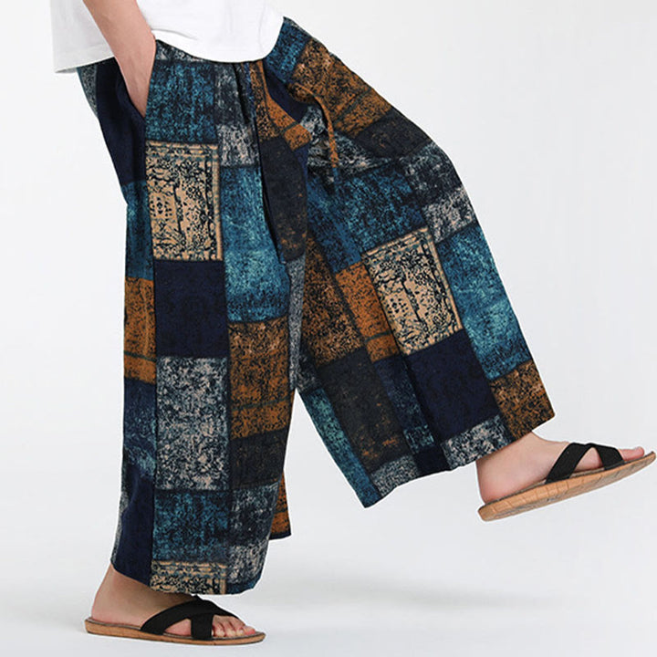 Buddha Stones Sommerliche Patchwork-Herrenhose mit weitem Bein und Taschen, Länge 7-8. - image 15