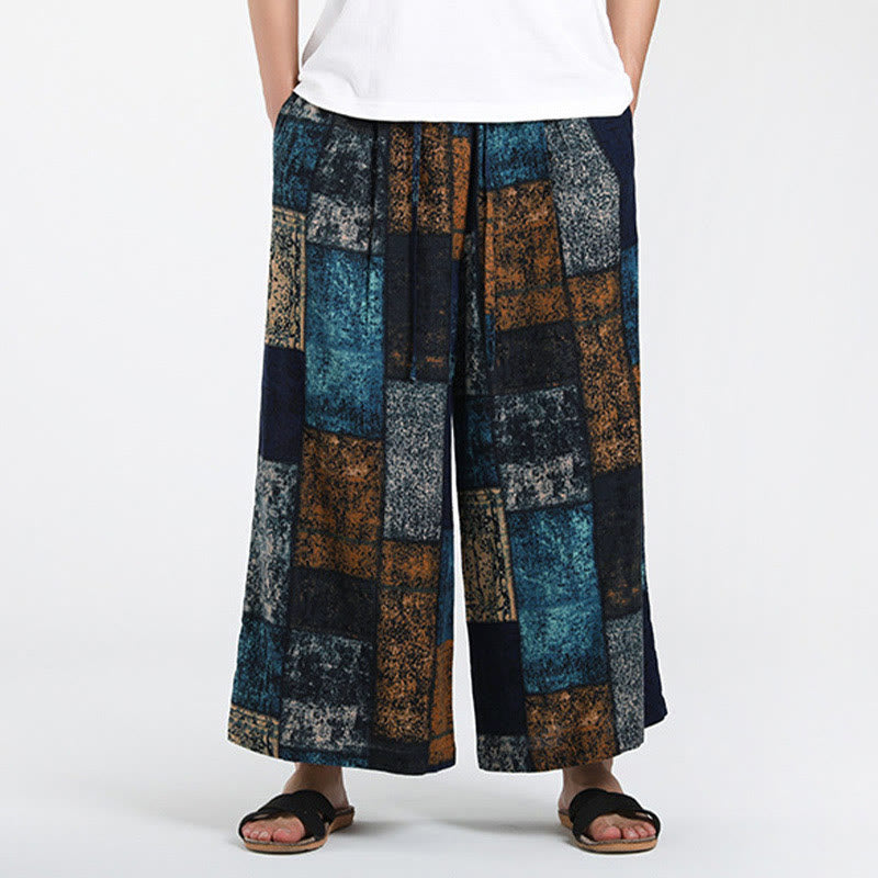 Buddha Stones Sommerliche Patchwork-Herrenhose mit weitem Bein und Taschen, Länge 7-8. - image 9