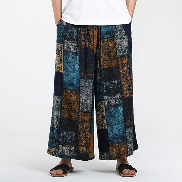 Buddha Stones Sommerliche Patchwork-Herrenhose mit weitem Bein und Taschen, Länge 7-8. - image 9