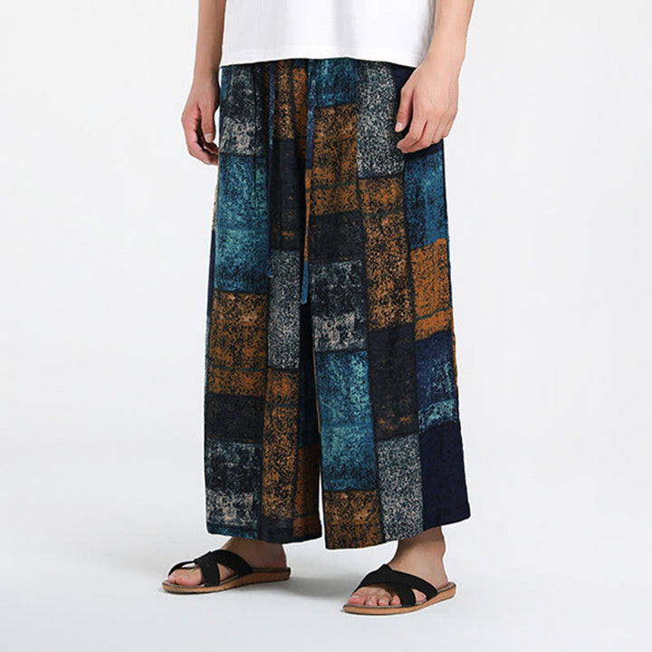 Buddha Stones Sommerliche Patchwork-Herrenhose mit weitem Bein und Taschen, Länge 7-8. - image 10