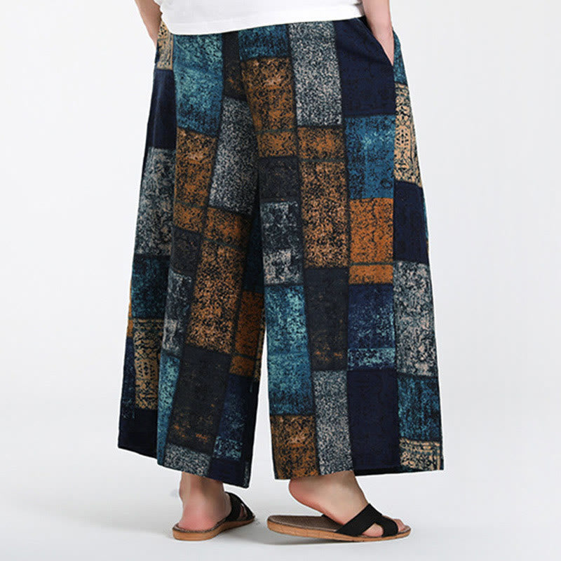 Buddha Stones Sommerliche Patchwork-Herrenhose mit weitem Bein und Taschen, Länge 7-8. - image 11