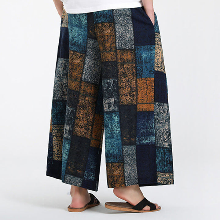 Buddha Stones Sommerliche Patchwork-Herrenhose mit weitem Bein und Taschen, Länge 7-8. - image 11