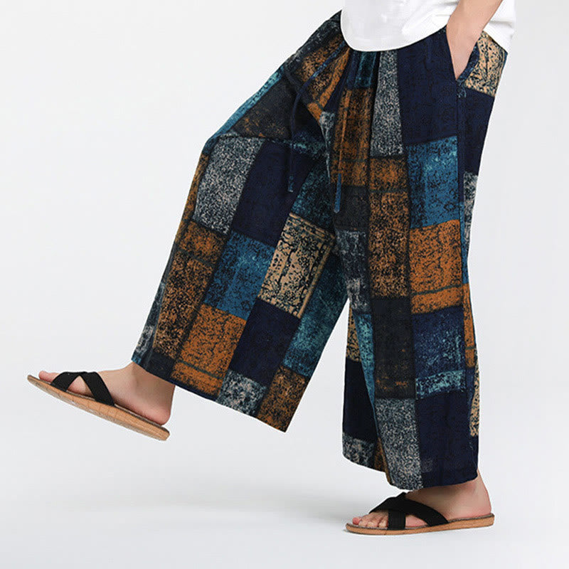Buddha Stones Sommerliche Patchwork-Herrenhose mit weitem Bein und Taschen, Länge 7-8. - image 16
