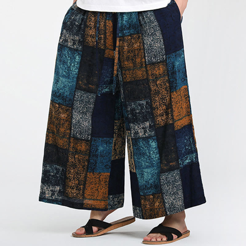 Buddha Stones Sommerliche Patchwork-Herrenhose mit weitem Bein und Taschen, Länge 7-8. - image 13