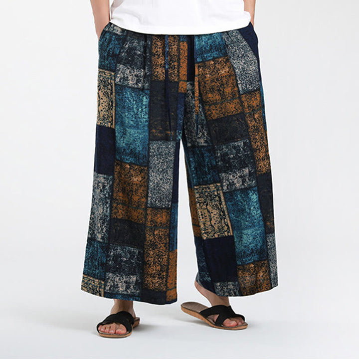 Buddha Stones Sommerliche Patchwork-Herrenhose mit weitem Bein und Taschen, Länge 7-8. - image 14