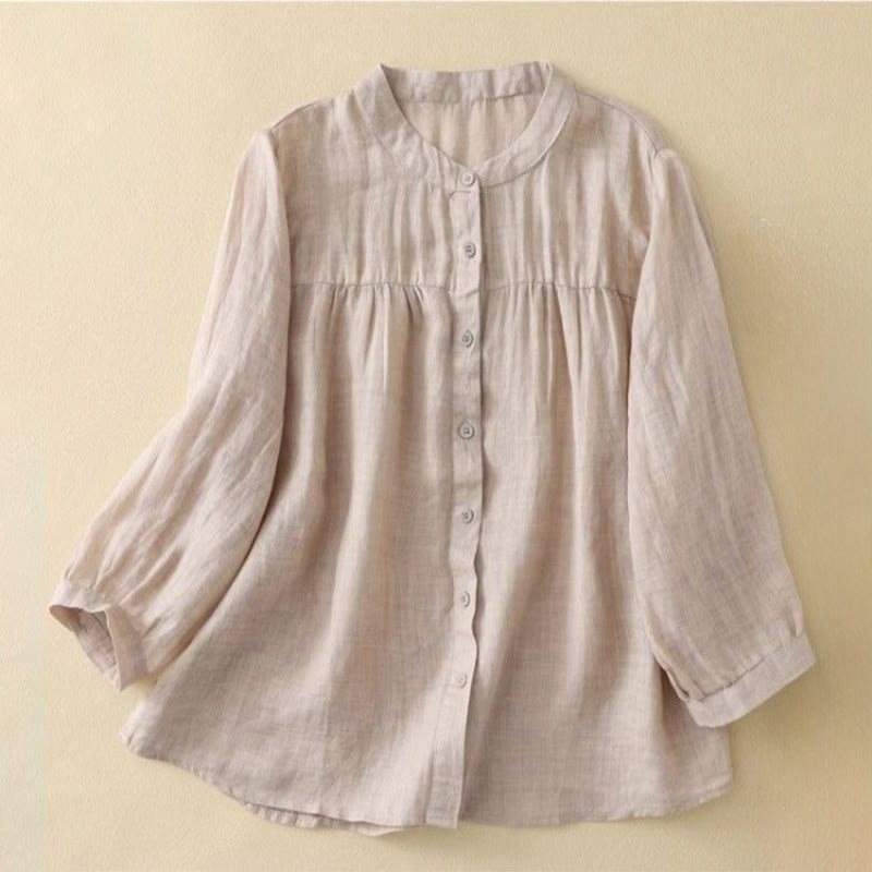 Buddha Stones Schlichtes Damen-T-Shirt mit Rundhalsausschnitt, Knopfleiste und Dreiviertelärmeln - Biskuit - US14, UK/AU18, EU46 (3XL) - image 15