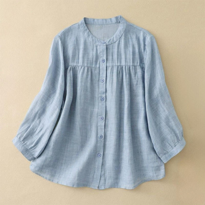 Buddha Stones Schlichtes Damen-T-Shirt mit Rundhalsausschnitt, Knopfleiste und Dreiviertelärmeln - Hellblau - US14, UK/AU18, EU46 (3XL) - image 5