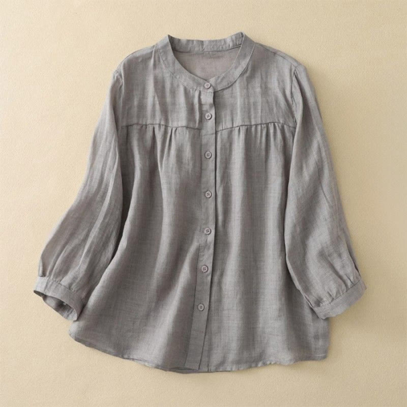 Buddha Stones Schlichtes Damen-T-Shirt mit Rundhalsausschnitt, Knopfleiste und Dreiviertelärmeln - Grau - US14, UK/AU18, EU46 (3XL) - image 0