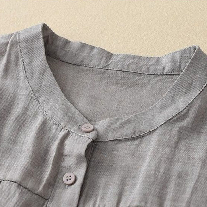 Buddha Stones Schlichtes Damen-T-Shirt mit Rundhalsausschnitt, Knopfleiste und Dreiviertelärmeln - image 1