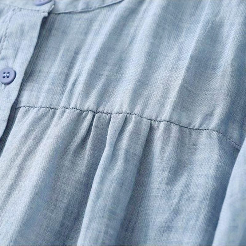 Buddha Stones Schlichtes Damen-T-Shirt mit Rundhalsausschnitt, Knopfleiste und Dreiviertelärmeln - image 7