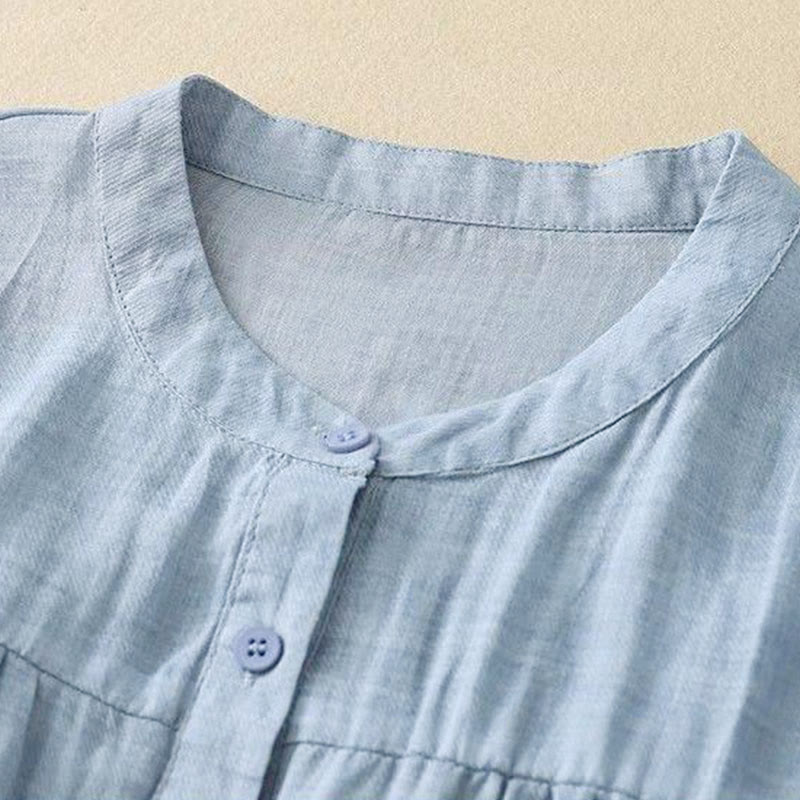 Buddha Stones Schlichtes Damen-T-Shirt mit Rundhalsausschnitt, Knopfleiste und Dreiviertelärmeln - image 6