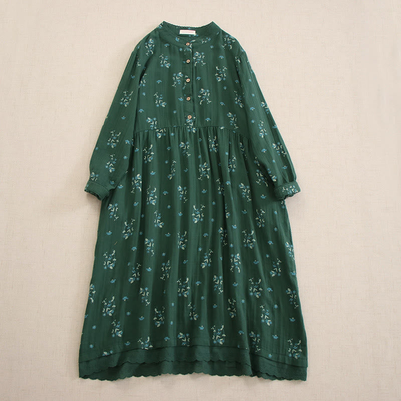 Buddha Stones Frühlingshaftes Midikleid mit kleinem Blumenmuster, Knöpfen, Rundhalsausschnitt, langen Ärmeln und Taschen - SeaGreen - US4-8/10, UK/AU8-12/14, EU36-40/42 (F) - image 29