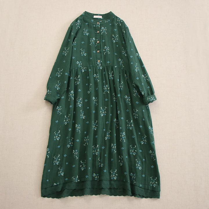 Buddha Stones Frühlingshaftes Midikleid mit kleinem Blumenmuster, Knöpfen, Rundhalsausschnitt, langen Ärmeln und Taschen - SeaGreen - US4-8/10, UK/AU8-12/14, EU36-40/42 (F) - image 29
