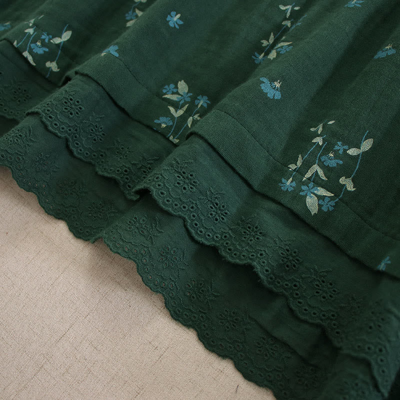 Buddha Stones Frühlingshaftes Midikleid mit kleinem Blumenmuster, Knöpfen, Rundhalsausschnitt, langen Ärmeln und Taschen - image 35