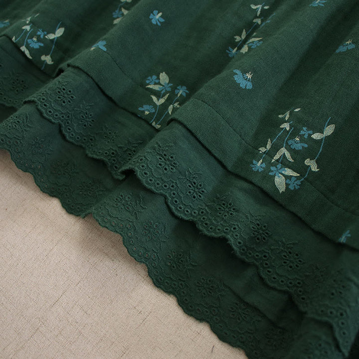 Buddha Stones Frühlingshaftes Midikleid mit kleinem Blumenmuster, Knöpfen, Rundhalsausschnitt, langen Ärmeln und Taschen - image 35