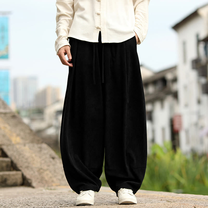 Buddha Stones Herbstliche, einfarbige Herren-Haremshose mit elastischem Bund, Kordelzug und Taschen - image 17