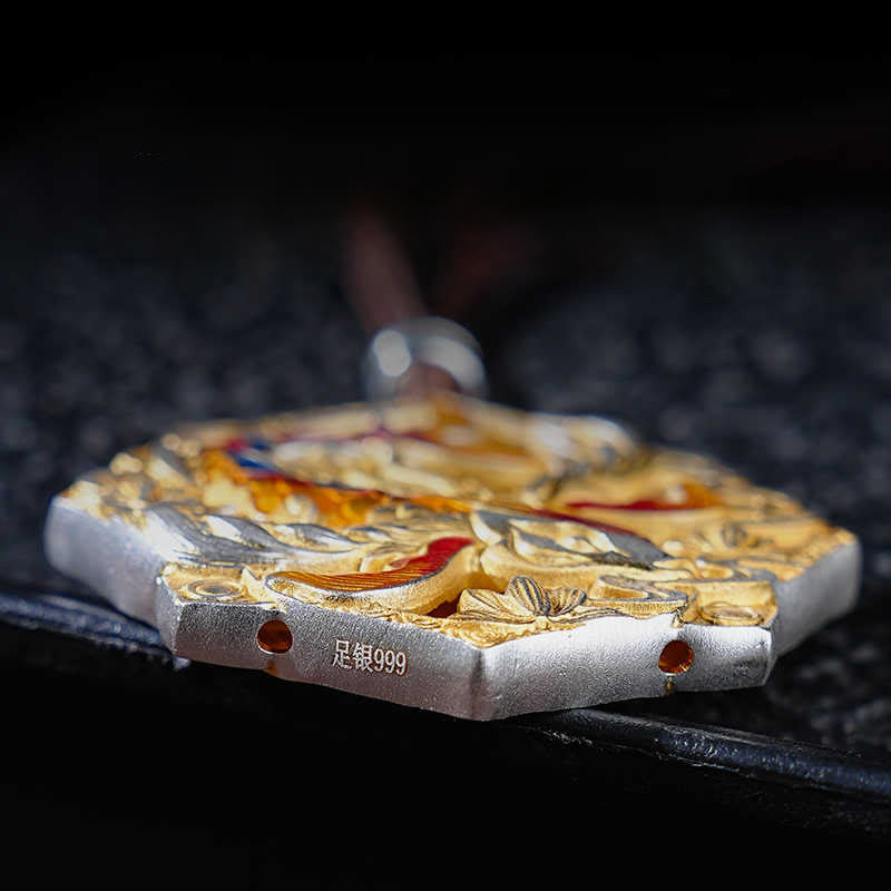 Buddha Stones Halskettenanhänger aus 999er Sterlingsilber mit farbenfrohem Koi-Fischmotiv – ein Glücksbringer - image 8