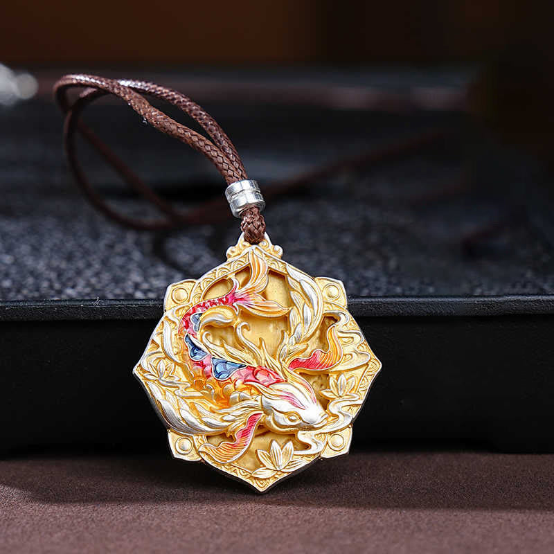Buddha Stones Halskettenanhänger aus 999er Sterlingsilber mit farbenfrohem Koi-Fischmotiv – ein Glücksbringer - Koi-Karpfen (Glück♥Wohlstand) - image 0