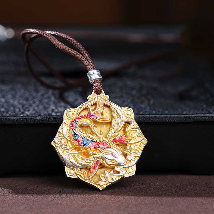 Buddha Stones Halskettenanhänger aus 999er Sterlingsilber mit farbenfrohem Koi-Fischmotiv – ein Glücksbringer - Koi-Karpfen (Glück♥Wohlstand) - image 0