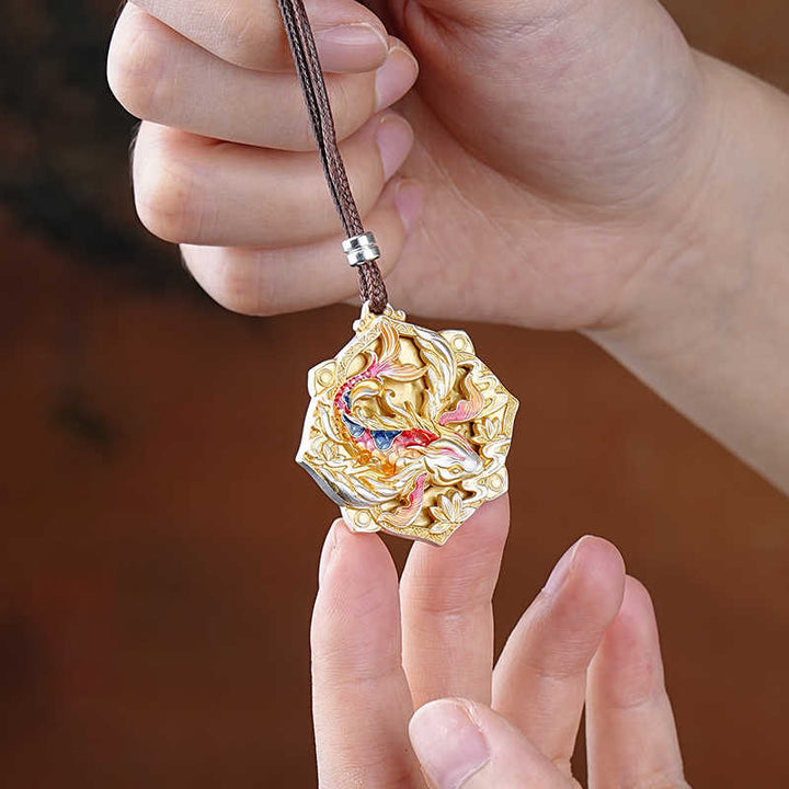 Buddha Stones Halskettenanhänger aus 999er Sterlingsilber mit farbenfrohem Koi-Fischmotiv – ein Glücksbringer - image 4