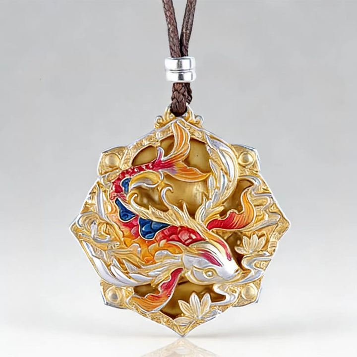 Buddha Stones Halskettenanhänger aus 999er Sterlingsilber mit farbenfrohem Koi-Fischmotiv – ein Glücksbringer - image 10
