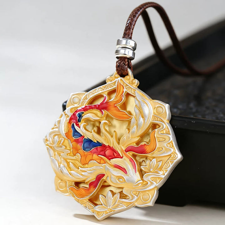 Buddha Stones Halskettenanhänger aus 999er Sterlingsilber mit farbenfrohem Koi-Fischmotiv – ein Glücksbringer - image 2