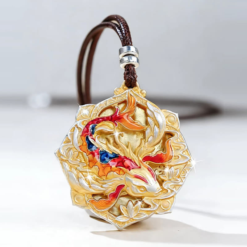 Buddha Stones Halskettenanhänger aus 999er Sterlingsilber mit farbenfrohem Koi-Fischmotiv – ein Glücksbringer - image 1