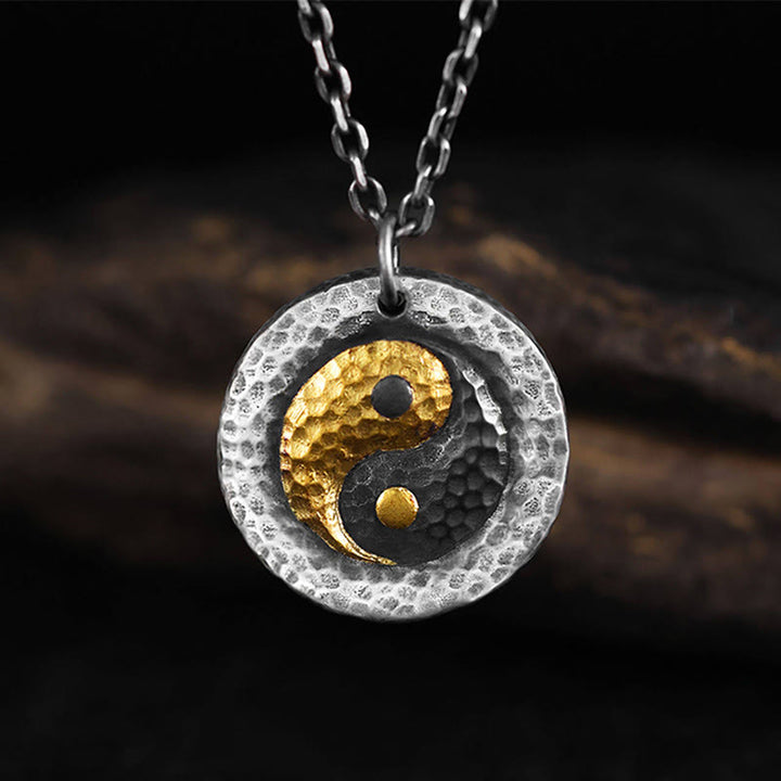 Buddha Stones Halskette mit Anhänger aus 999er Sterlingsilber, 999er Gold und Titanstahl mit Yin-Yang-Symbol. - image 1
