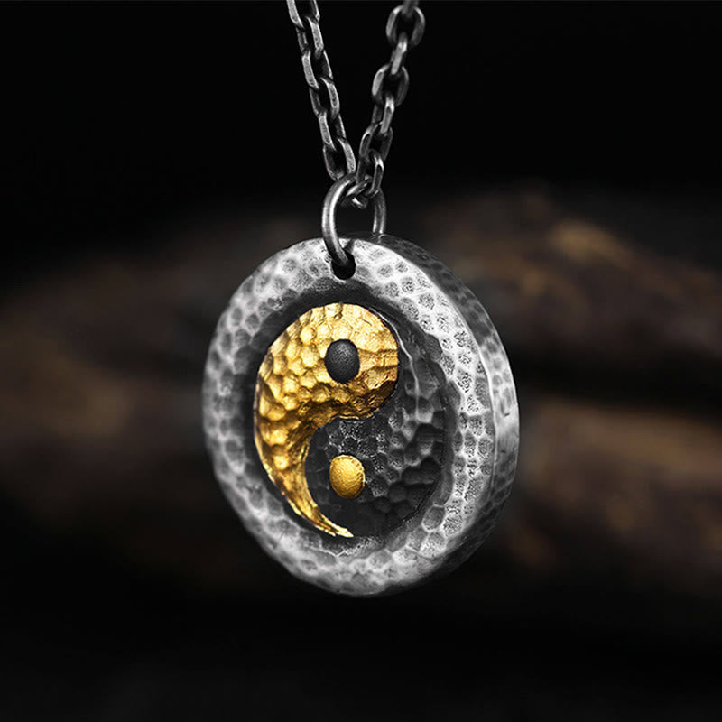 Buddha Stones Halskette mit Anhänger aus 999er Sterlingsilber, 999er Gold und Titanstahl mit Yin-Yang-Symbol. - image 2