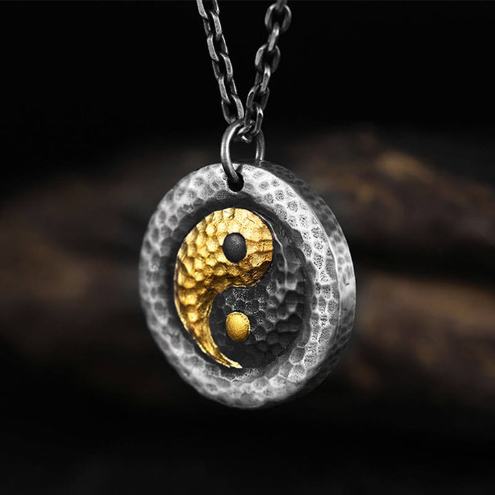 Buddha Stones Halskette mit Anhänger aus 999er Sterlingsilber, 999er Gold und Titanstahl mit Yin-Yang-Symbol. - image 2