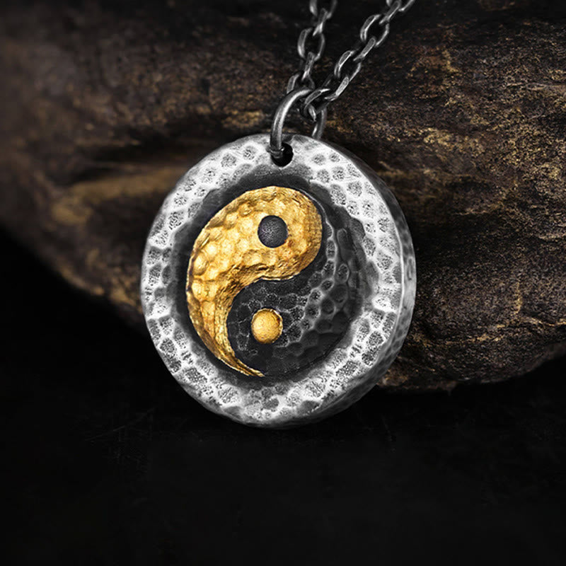 Buddha Stones Halskette mit Anhänger aus 999er Sterlingsilber, 999er Gold und Titanstahl mit Yin-Yang-Symbol. - Yin Yang - image 0