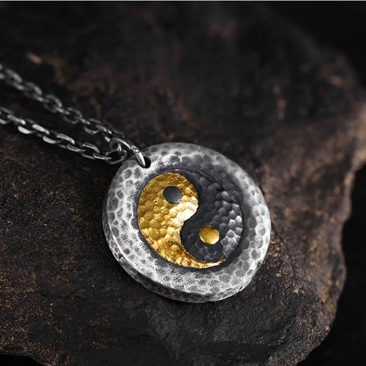 Buddha Stones Halskette mit Anhänger aus 999er Sterlingsilber, 999er Gold und Titanstahl mit Yin-Yang-Symbol. - image 3