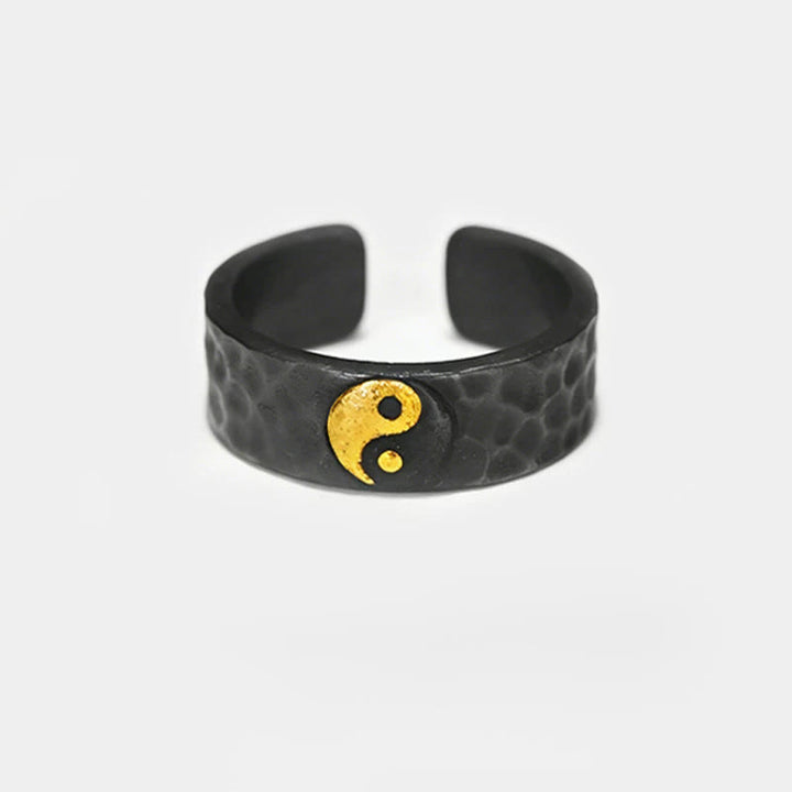 Buddha Stones Handgefertigter Ring aus 999er Sterlingsilber und 999er Gold mit Yin-Yang-Motiv und strukturierter Balance - image 7