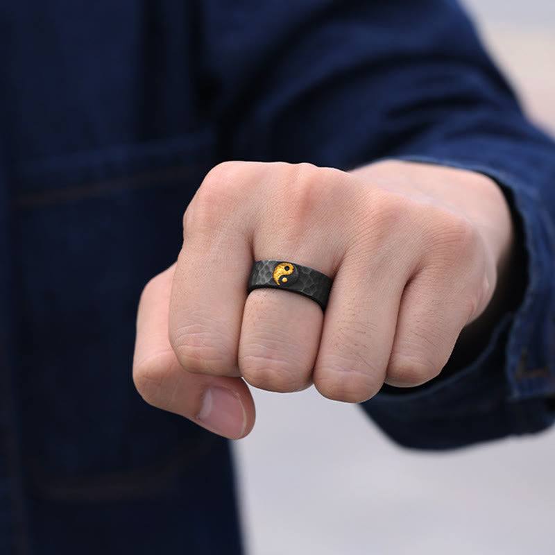 Buddha Stones Handgefertigter Ring aus 999er Sterlingsilber und 999er Gold mit Yin-Yang-Motiv und strukturierter Balance - image 4
