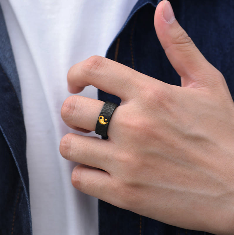 Buddha Stones Handgefertigter Ring aus 999er Sterlingsilber und 999er Gold mit Yin-Yang-Motiv und strukturierter Balance - image 5
