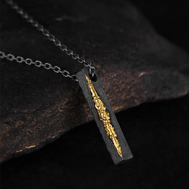 Buddha Stones Halskette mit Anhänger aus 999er Sterlingsilber und 999er Gold mit der Aufschrift „Om Mani Padme Hum“ (Weisheit). - Om Mani Padme Hum und 55 cm silberne Vajra-Kette - image 1