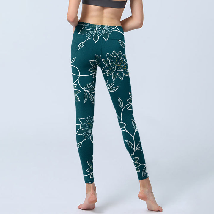 Buddha Stones Elegante Leggings mit Retro-Blumen- und Blättermuster, Damen-Yogahosen - image 6