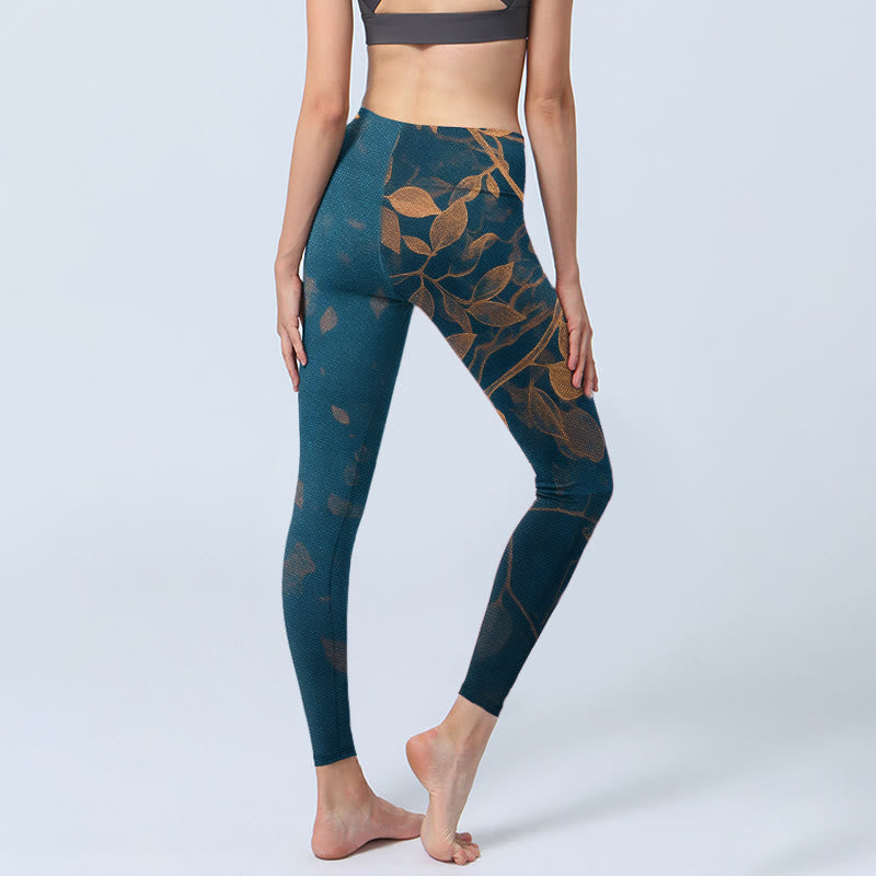 Buddha Stones Elegante Leggings mit Blattmuster – Damen-Yogahose - image 4