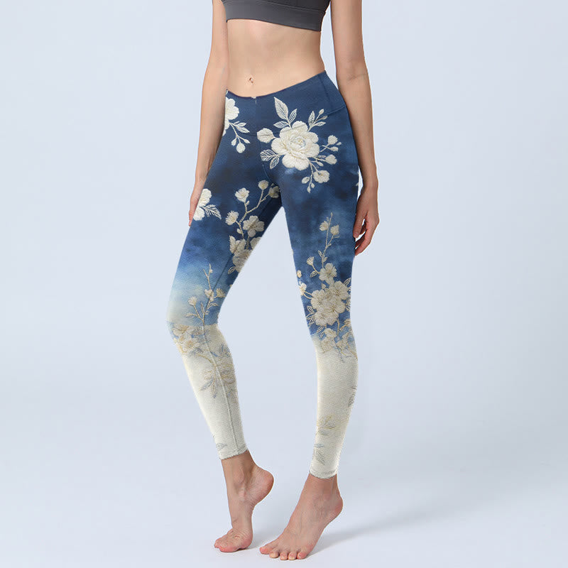 Buddha Stones Elegante Leggings mit raffiniertem Blumenmuster – die perfekte Sport- und Yogahose für Damen - Dunkelblau - US18, UK/AU22, EU50 (4XL) - image 0