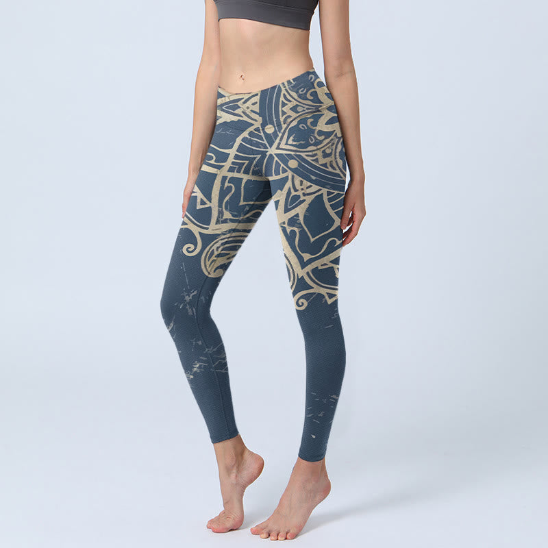 Buddha Stones Leggings mit Retro-Mandala-Muster, Damen-Yogahose - SteelBlue - US18, UK/AU22, EU50 (4XL) - image 0