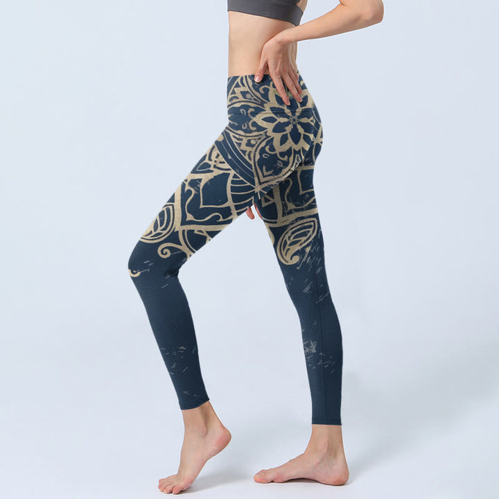 Buddha Stones Leggings mit Retro-Mandala-Muster, Damen-Yogahose - image 2