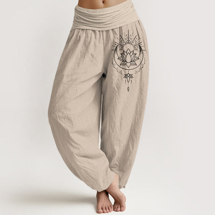 Buddha Stones Damen-Haremshose aus reiner Baumwolle mit schlichtem Lotusblumenmuster und elastischem Bund - Bräunen - US16, UK/AU20, EU48 (3XL) - image 11