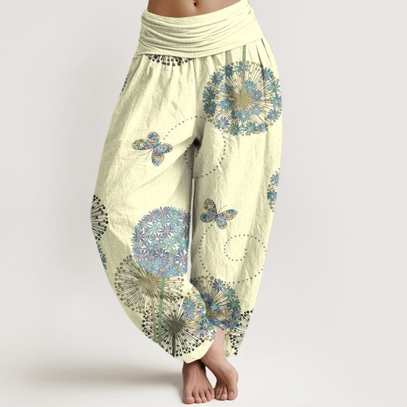 Buddha Stones Baumwoll-Haremshose mit traumhaftem Löwenzahn- und Schmetterlingsmuster, elastischer Bund, Damen - Zitronen-Chiffon - US16, UK/AU20, EU48 (3XL) - image 5