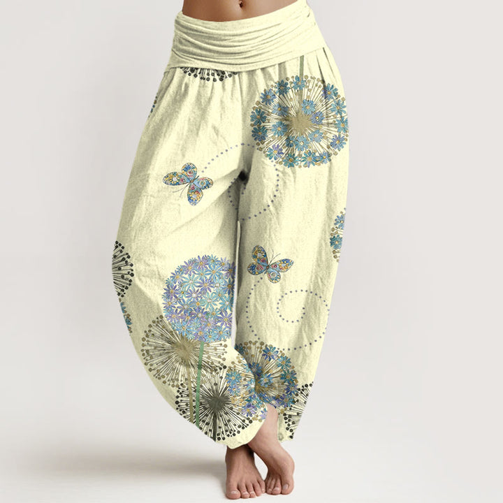 Buddha Stones Baumwoll-Haremshose mit traumhaftem Löwenzahn- und Schmetterlingsmuster, elastischer Bund, Damen - Zitronen-Chiffon - US16, UK/AU20, EU48 (3XL) - image 5