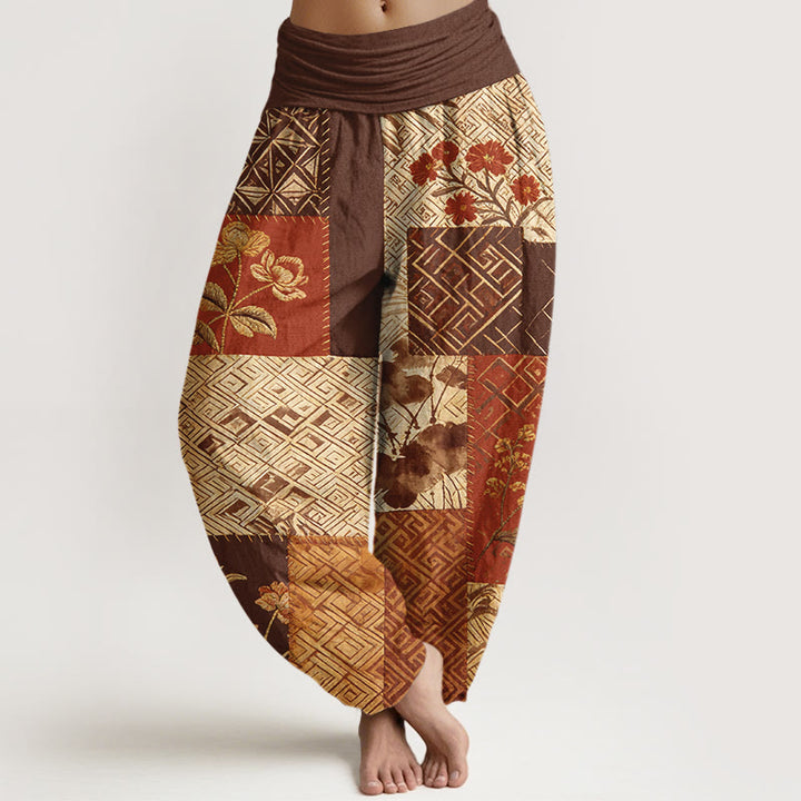 Buddha Stones Baumwoll-Haremshose mit Farbblockdesign und geometrischem Blumenmuster, elastischem Bund für Damen - Braun - US16, UK/AU20, EU48 (3XL) - image 5