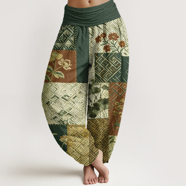 Buddha Stones Baumwoll-Haremshose mit Farbblockdesign und geometrischem Blumenmuster, elastischem Bund für Damen - Dunkelgrün - US16, UK/AU20, EU48 (3XL) - image 8