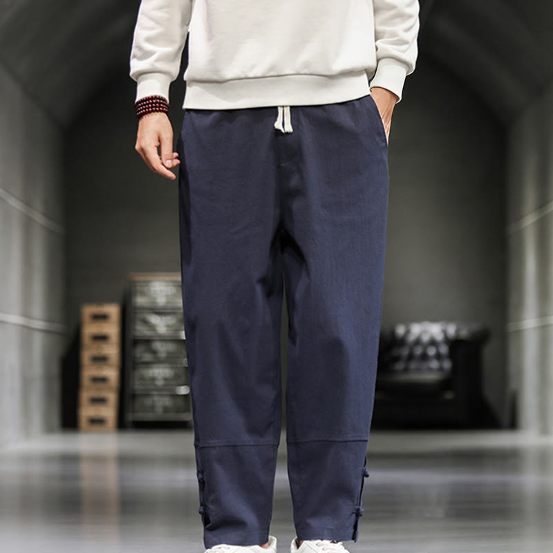 Buddha Stones Herren-Baumwollhose mit Kordelzug, elastischem Bund, Froschknopfverschluss, Knöchellänge und Taschen - Dunkelblau - US/ UK/AU46, EU56 (5XL) - image 29