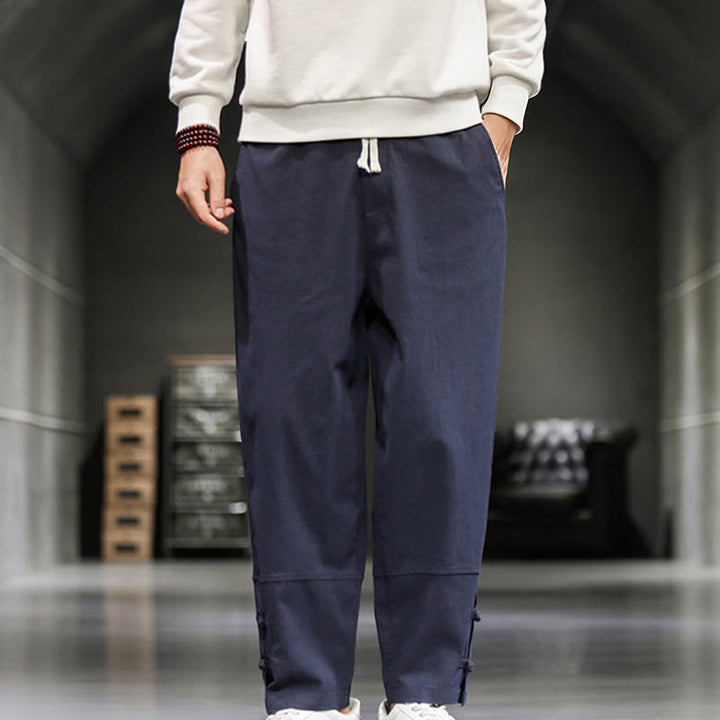 Buddha Stones Herren-Baumwollhose mit Kordelzug, elastischem Bund, Froschknopfverschluss, Knöchellänge und Taschen - Dunkelblau - US/ UK/AU46, EU56 (5XL) - image 29